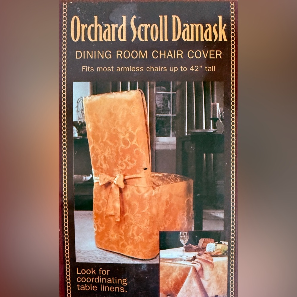 Orchard Scroll Damask Dining Room Armless Chair Cover 26”x41” Color Bronze New